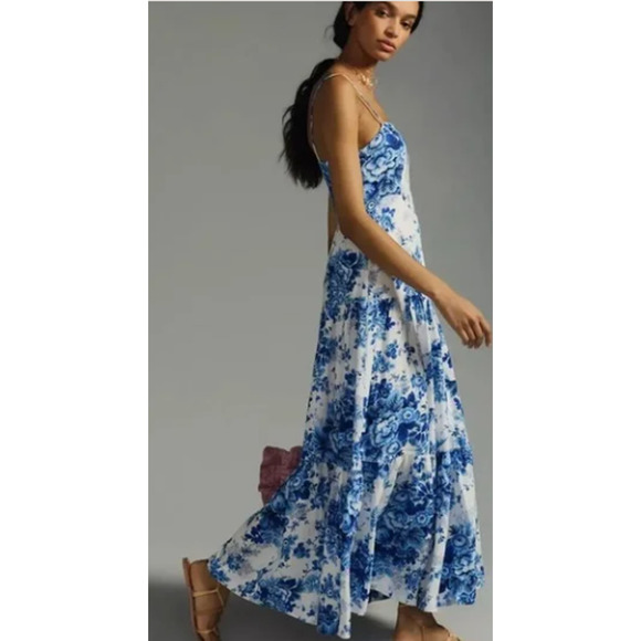 Maeve by Anthropologie Dropped Waist Tiered Flouncy Maxi Dress Size S - Picture 4 of 10